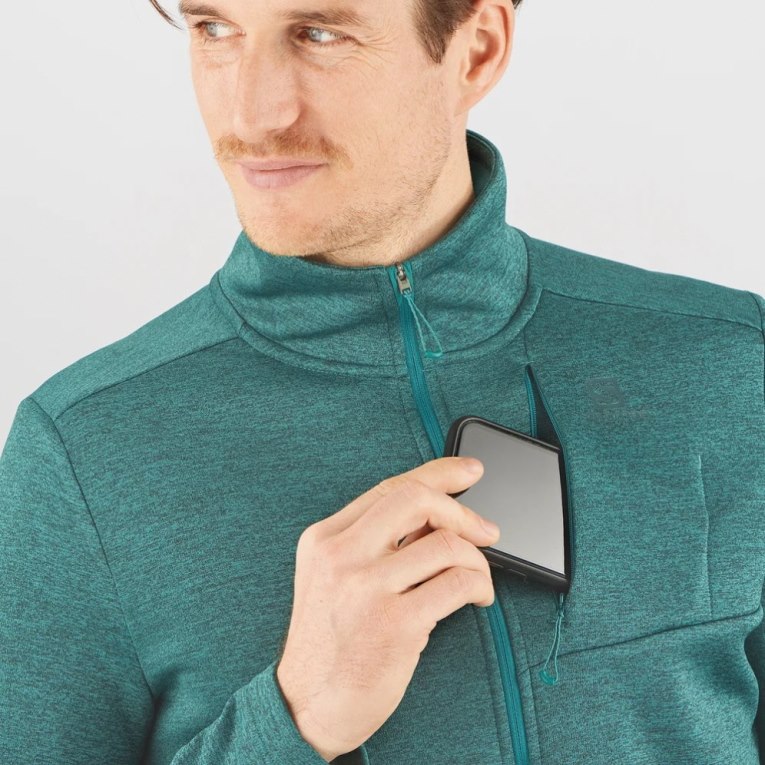 Turquoise Salomon Essential Lightwarm Heather Full Zip Men's Jackets | PH 26395K